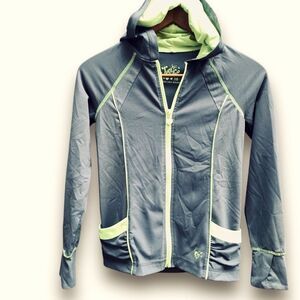 Justice Athletic Jacket Full Zip Grey Neon Green Lightweight Girl’s size 10